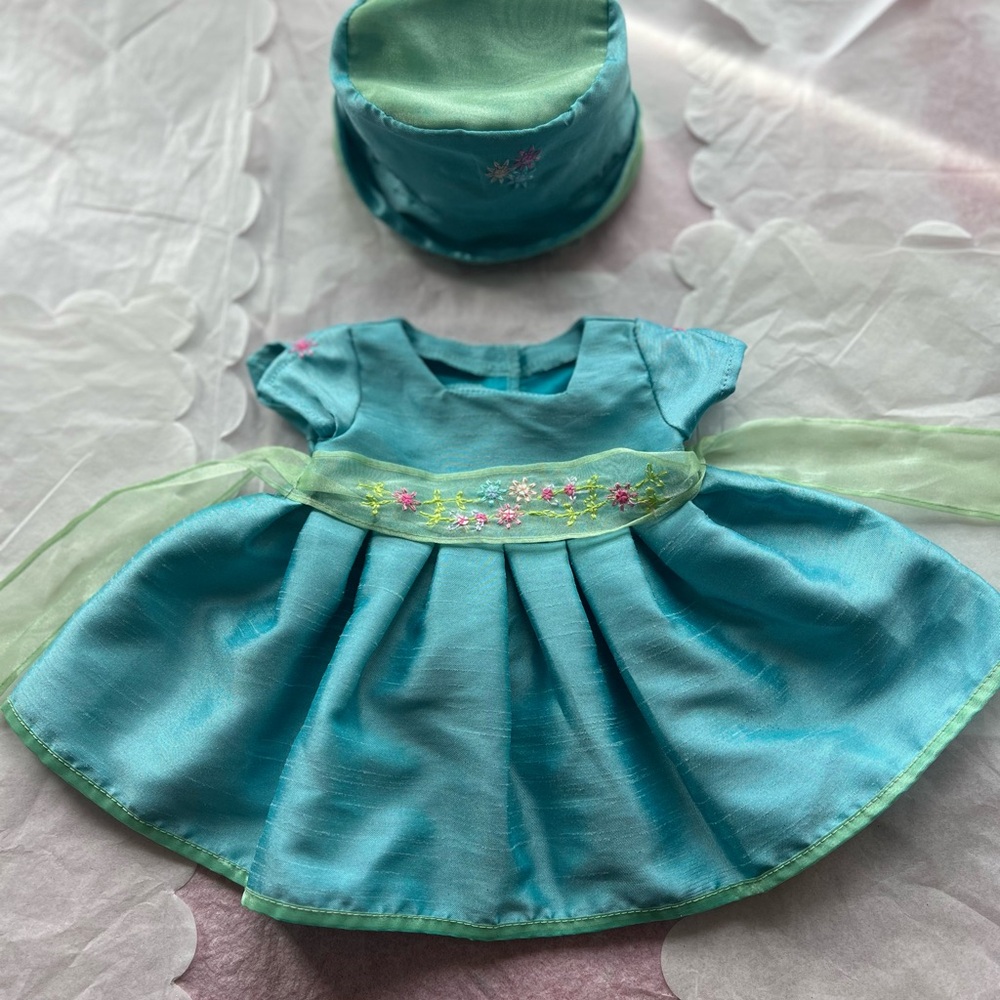 EUC VTG Bitty Baby Spring Flowers Dress with matching hat American Girl sash